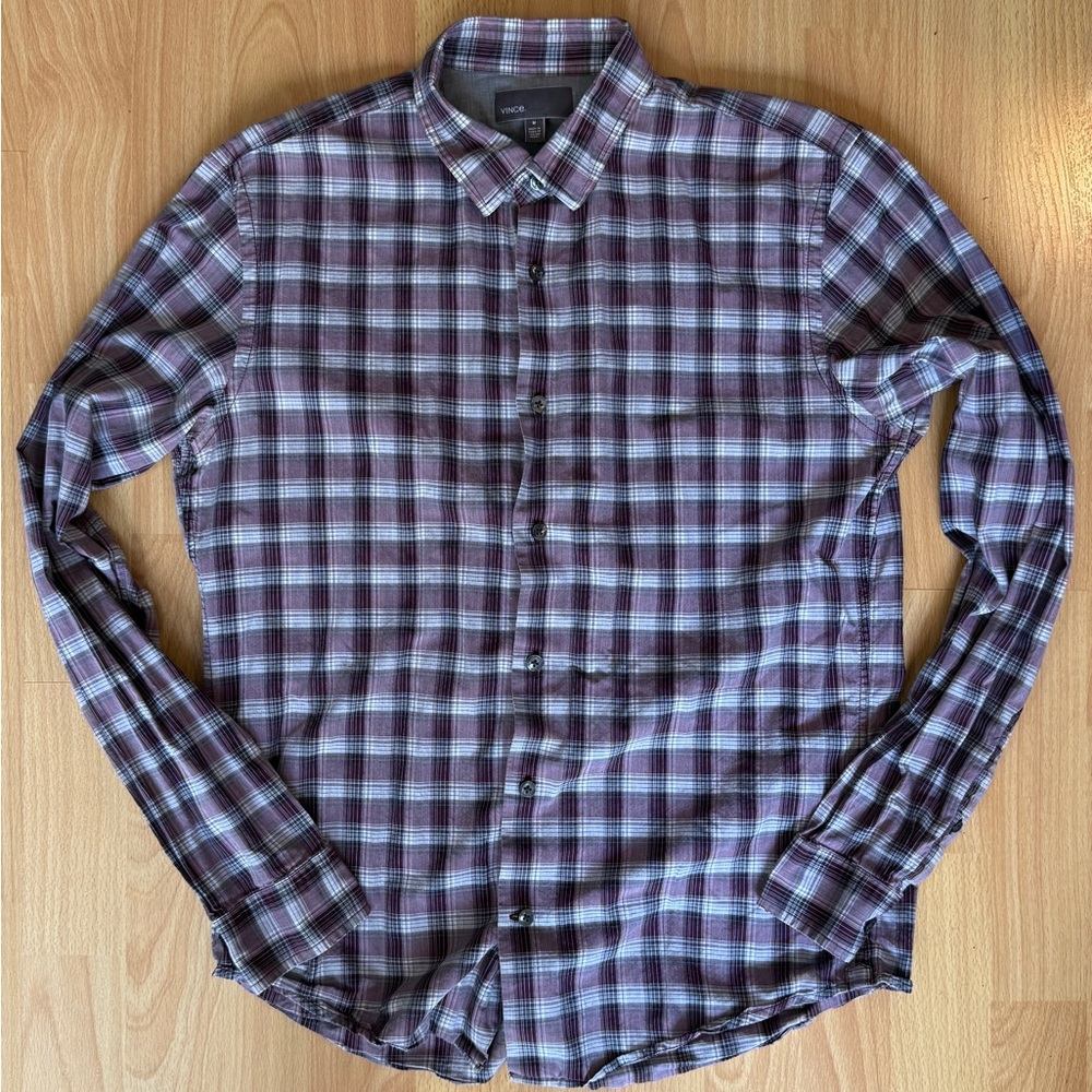 Vince Men's Plaid Shirt - Burgundy and White